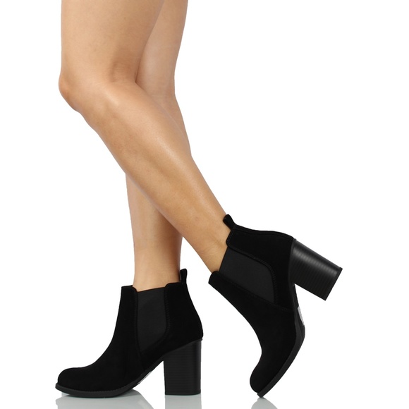 Black Faux Nubuck Leather Chelsea Block Heel - Picture 5 of 5